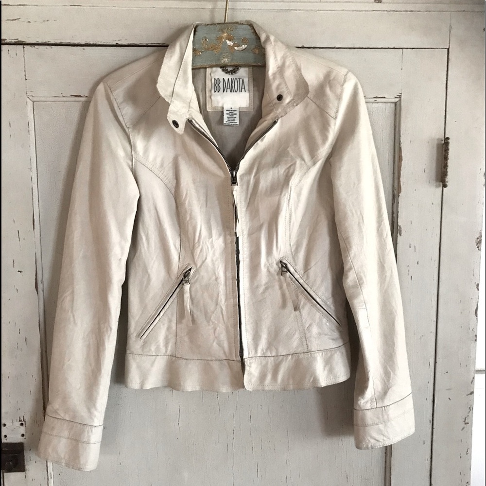 BB Dakota Ivory Cream Moto Leather Jacket